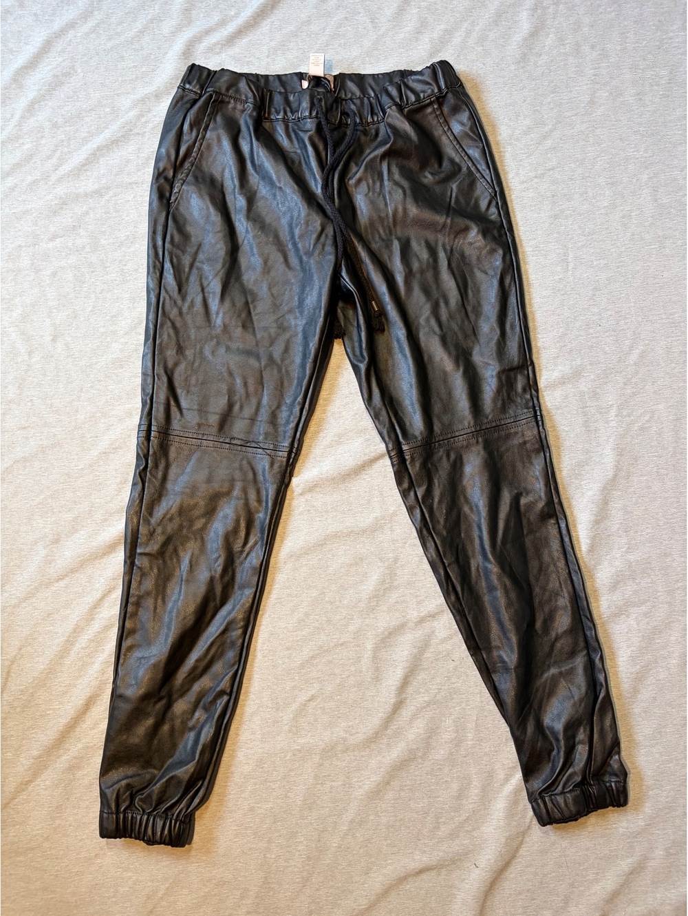 Forever 21 Women’s Medium Black Faux Leather Jogger Pants Moto Biker Drawstring